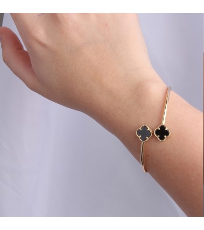 Altın Siyah Taşlı Yonca Kepelpçe Bilezik