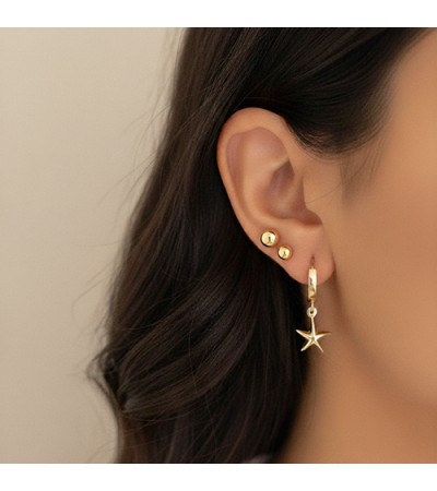 14 Ayar Altın Deniz Yıldızı Sallantılı Halka Küpe