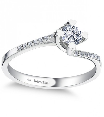 Beyaz Altın 0,40 Karat Pırlanta Tektaş Yüzük