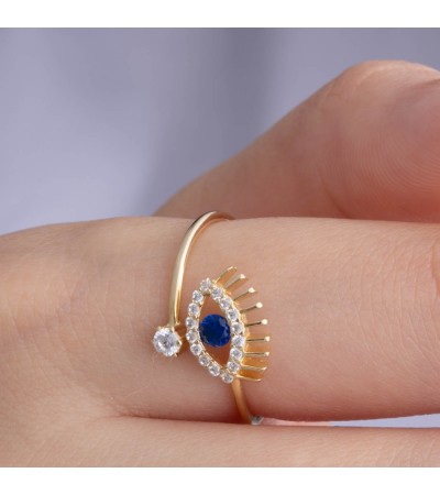 Altın Safir Kirpik Yüzük