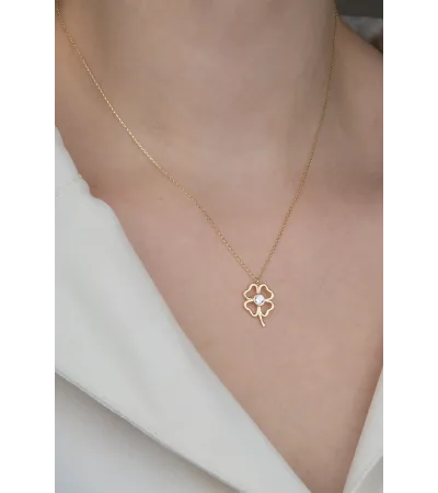 14 Ayar Çizgi Yonca Kolye 