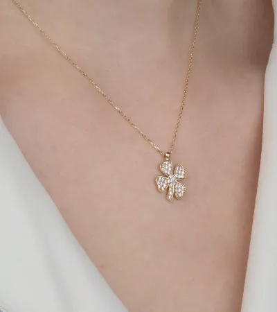 14 Ayar  Taşlı Yonca Kolye