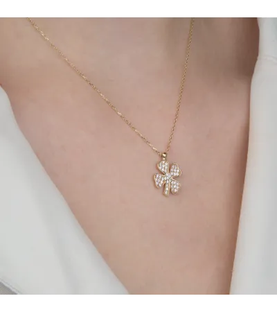 14 Ayar  Taşlı Yonca Kolye