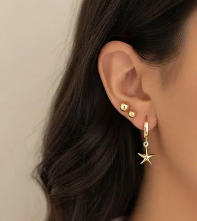 14 Ayar Altın Deniz Yıldızı Sallantılı Halka Küpe