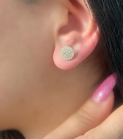 Altın Taşlı Oval Küpe