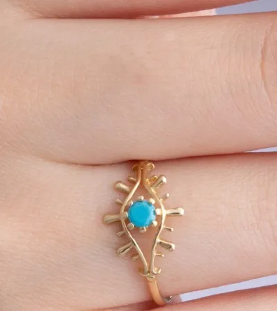 Altın Firuze Kirpik Yüzük